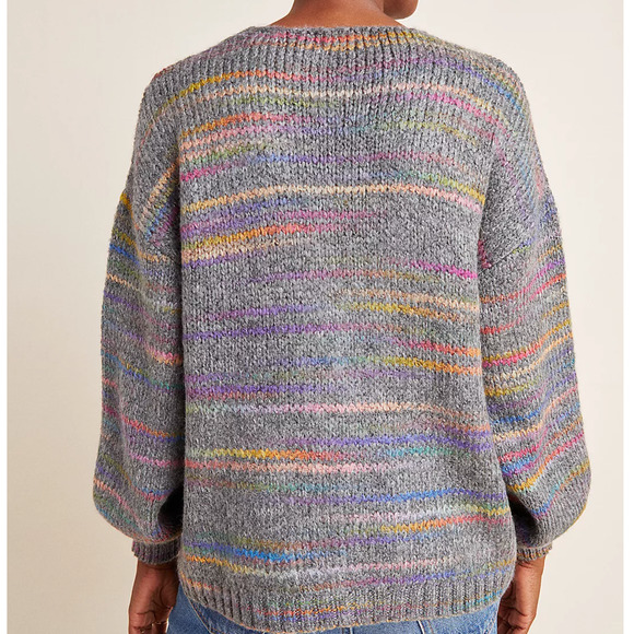 ANTHROPOLOGIE x T.LA Malia Rainbow Cardigan Gray Marled {3E14} - Picture 2 of 7